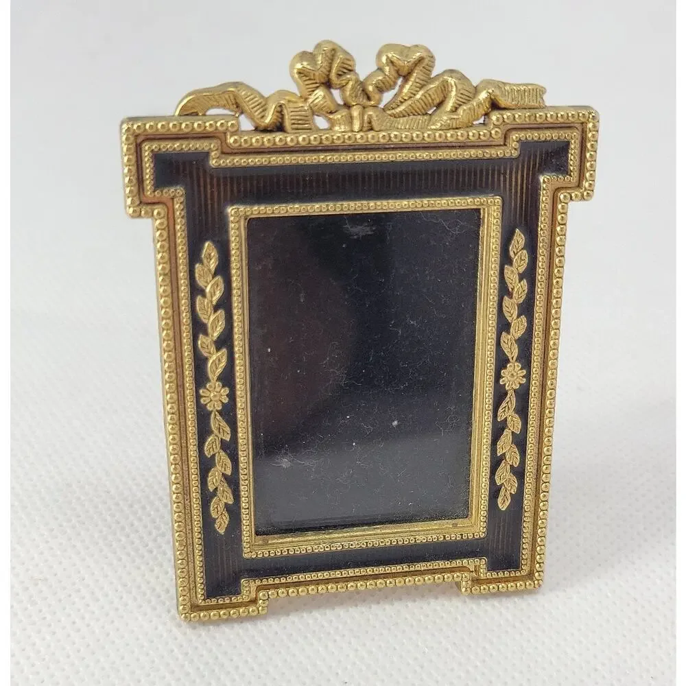 Vintage 1990 MRF Photo Frame Gold Ribbon Burgundy Enamel Tabletop